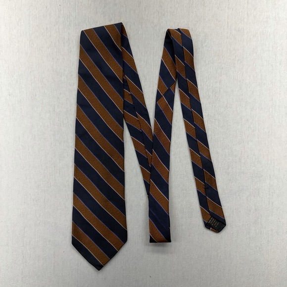 Brooks Brothers Silk Men's Tie Navy Blue Brown Stripe - Picture 4 of 10